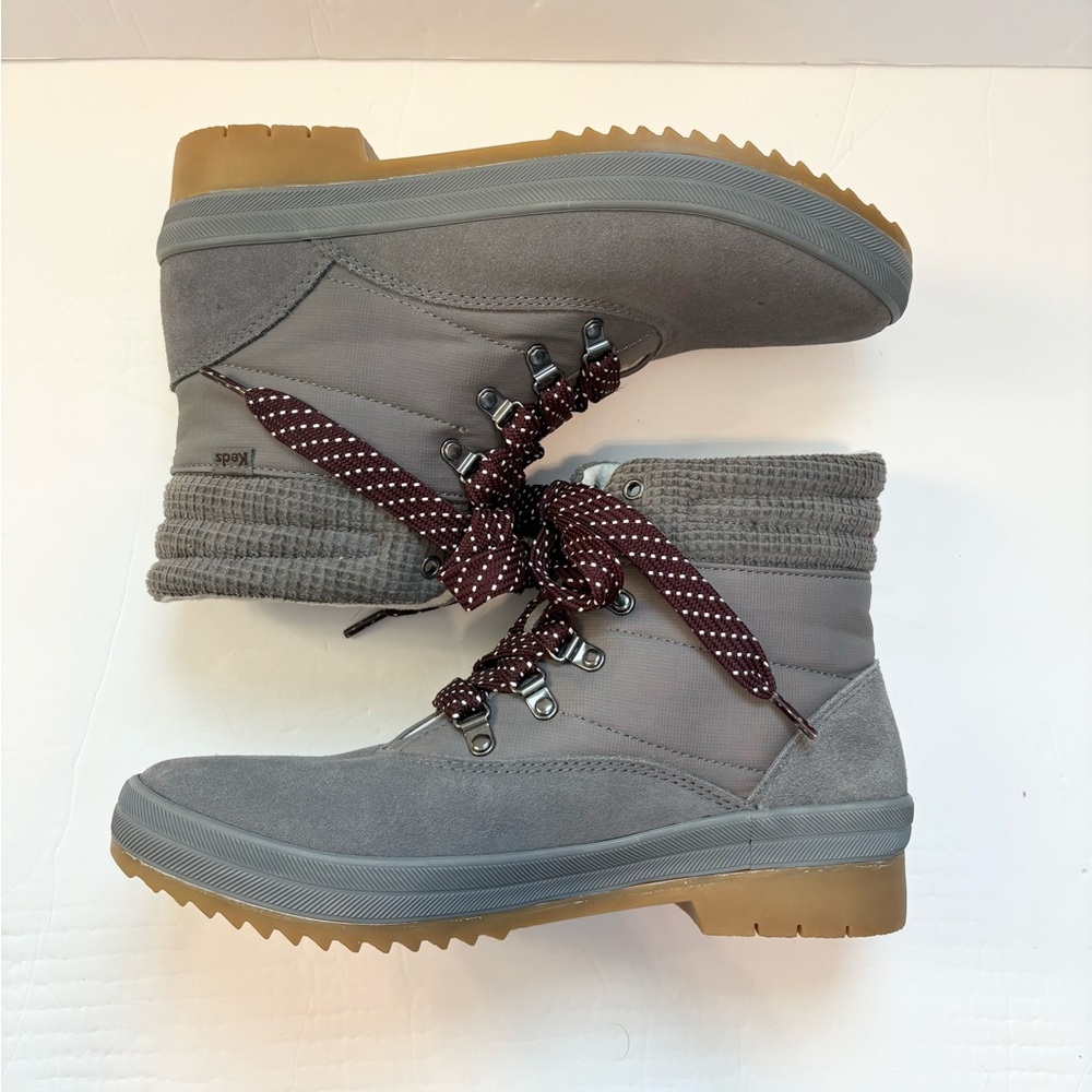 Keds Suede Snow Boots Gray Lace Up Thinsulate Fleece Lined Waterproof Polka Dot - Picture 2 of 8